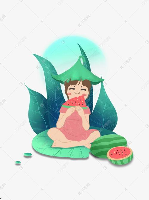 乘凉吃瓜的图片